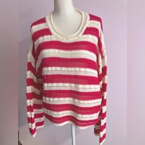 89th + Madison Women’s Pullover Sweater, Size Medium, Pink/ White, Drop Shoulder